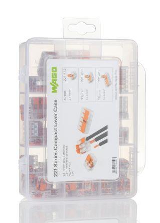 WAGO 221 Series Lever Connector Set, 2, 3, 5-Way, 32 A, 24 - 12 AWG Wire, Cage Clamp Termination