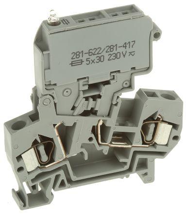 WAGO281-622/281-417 281 Series Fuse Terminal Block, 4mm², Single-Level, Cage Clamp Termination, Fused