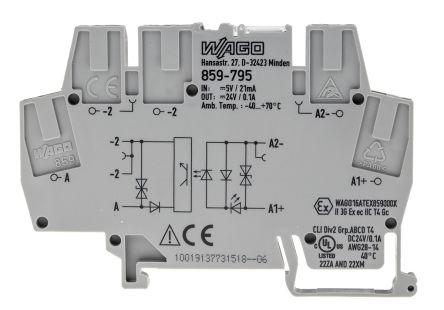 WAGO859-795 859 Series Optocoupler Terminal Block, 2.5mm², Cage Clamp Termination