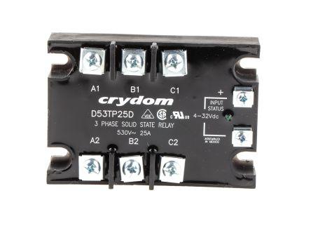 Sensata/Crydom Solid State Relay, 25 A rms Load, Panel Mount, 530 V rms Load, 32 V dc Control, D53TP25D