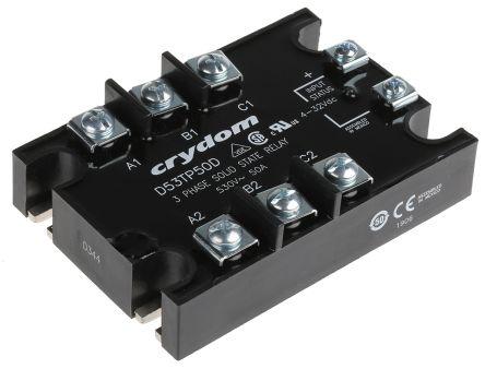 Sensata/Crydom Solid State Relay, 50 A rms Load, Panel Mount, 530 V rms Load, 32 V Control, D53TP50D