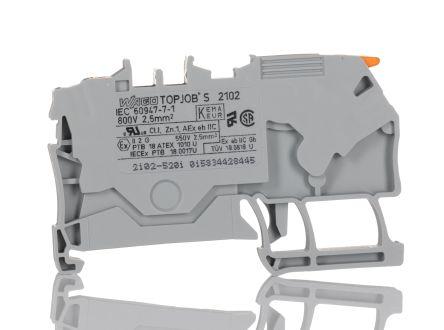 WAGO2102-5201 TOPJOB S, 2102 Series Feed Through Terminal Block, 2.5mm², Single-Level, Push-In Cage Clamp Termination,