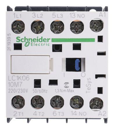 Schneider Electric TeSys K LC1K Contactor, 220 V ac Coil, 3 Pole, 6 A, 3 kW, 3NO