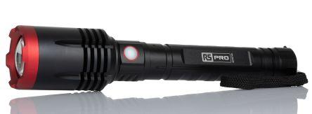 RS PRO LED Torch Black, Red - Rechargeable 6000 lm, 266 mm