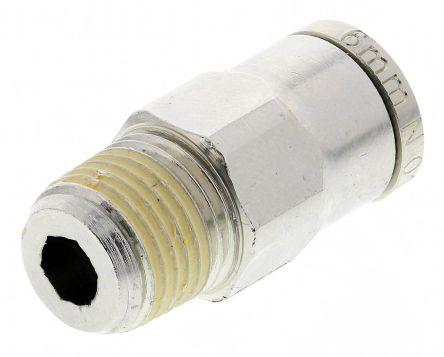 Norgren PNEUFIT Series Straight Threaded Adaptor, R 1/8 Male to Push In 6 mm, Threaded-to-Tube Connection Style