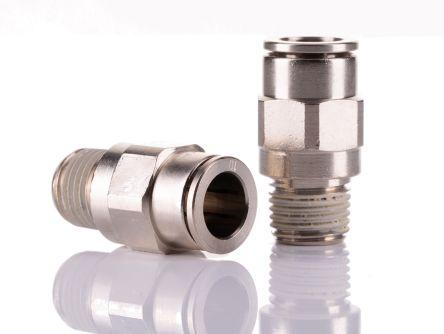 Norgren PNEUFIT Series Straight Threaded Adaptor, R 1/4 Male to Push In 10 mm, Threaded-to-Tube Connection Style