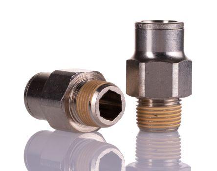 Norgren PNEUFIT Series Straight Threaded Adaptor, R 3/8 Male to Push In 12 mm, Threaded-to-Tube Connection Style