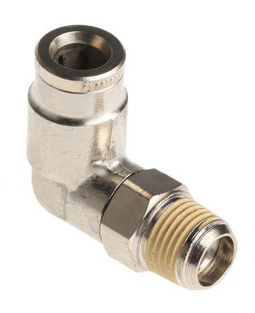 Norgren PNEUFIT Series Elbow Threaded Adaptor, R 1/8 Male to Push In 6 mm, Threaded-to-Tube Connection Style