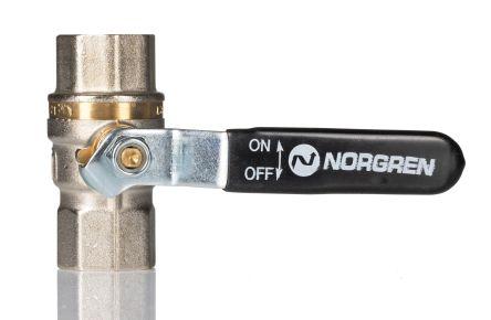 Norgren Nickel Plated Brass Full Bore, 2 Way, Ball Valve, Threaded, Rp 1/2in, -0.4 - 40bar Operating Pressure