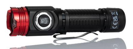 RS PRO LED Torch Black, Red - Rechargeable 1800 lm, 120 mm