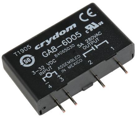 Sensata/Crydom GA8 Series Solid State Relay, 5 A Load, PCB Mount, 280 V rms Load, 28 V dc Control, 84065030