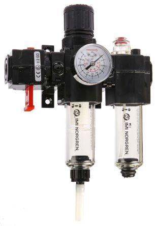 Norgren G 1/4 FRL, Automatic Drain, 40µm Filtration Size - With Pressure Gauge