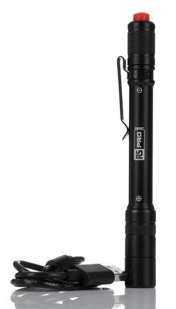 RS PRO LED Pen Torch Black - Rechargeable 375 lm, 152 mm