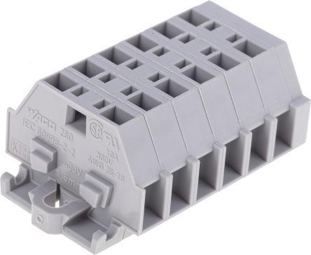 WAGO260-106 260 Series Terminal Strip, 1.5mm², Single-Level, Cage Clamp Termination