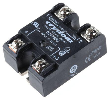 Sensata/Crydom 1 240 VAC Series Solid State Relay, 75 A Load, Panel Mount, 280 V rms Load, 32 V Control, D2475PG
