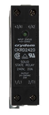 Sensata/Crydom CKR24 Series Solid State Relay, 20 A rms Load, DIN Rail Mount, 280 V rms Load, 32 V Control, CKRD2420