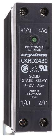 Sensata/Crydom Solid State Relay, 30 A rms Load, DIN Rail Mount, 280 V rms Load, 32 V Control, CKRD2430