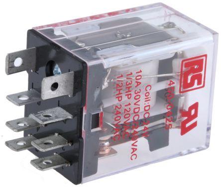 LED INDICATING RELAY, 10A DPDT 24VDC