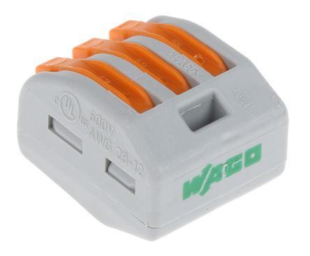 WAGO 222 Series Lever Connector, 3-Way, 32A, 28 - 12 AWG Wire, Cage Clamp Termination