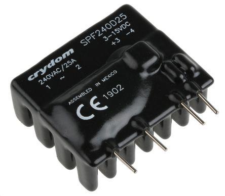 Sensata/Crydom DRA1 Series Solid State Relay, 25 A rms Load, PCB Mount, 280 V rms Load, 15 V Control, SPF240D25