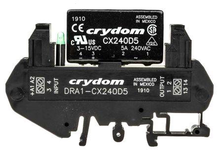 Sensata/Crydom DRA1-CX Series Solid State Interface Relay, 15 V dc Control, 5 A rms Load, DIN Rail Mount, DRA1-CX240D5