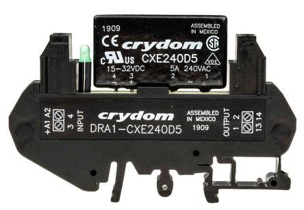 Sensata/Crydom DRA1-CX Series Solid State Interface Relay, 32 V dc Control, 5 A rms Load, DIN Rail Mount, DRA1-CXE240D5