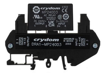 Sensata/Crydom DRA Series Solid State Interface Relay, 32 V Control, 3 A rms Load, DIN Rail Mount, DRA1-MP240D3