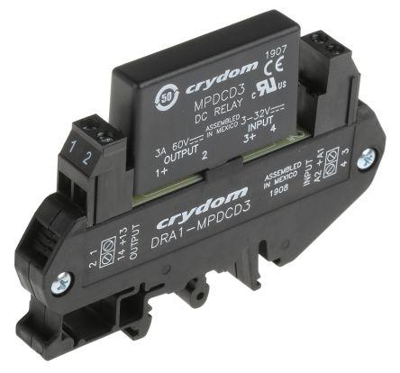 Sensata/Crydom DRA1-MP Series Solid State Interface Relay, 32 V dc Control, 3 A Load, DIN Rail Mount, DRA1-MPDCD3