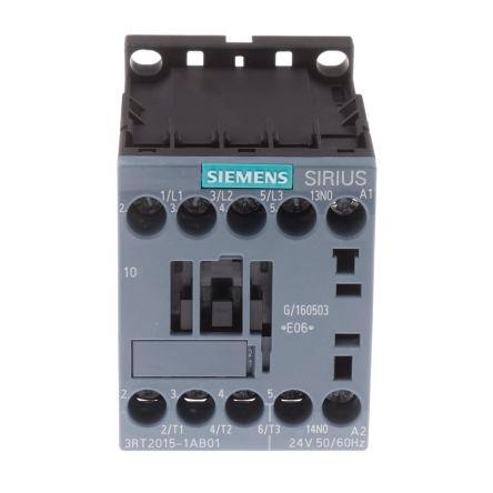 Siemens SIRIUS Innovation 3RT2 Contactor, 24 V ac Coil, 3 Pole, 7 A, 3 kW, 3NO