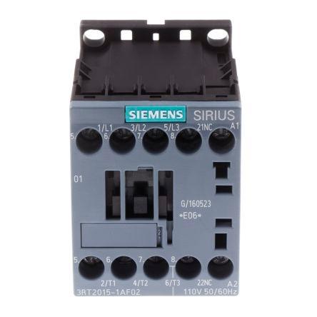 Siemens SIRIUS Innovation 3RT2 Contactor, 110 V ac Coil, 3 Pole, 7 A, 3 kW, 3NO