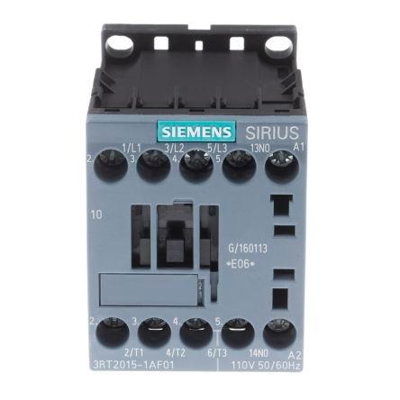 Siemens SIRIUS Innovation 3RT2 Contactor, 110 V ac Coil, 3 Pole, 7 A, 3 kW, 3NO