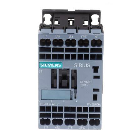 Siemens SIRIUS Innovation 3RT2 Contactor, 24 V ac Coil, 3 Pole, 7 A, 3 kW, 3NO