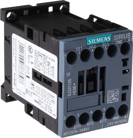 Siemens SIRIUS Innovation 3RT2 Contactor, 24 V ac Coil, 3 Pole, 9 A, 4 kW, 24 V Control, 22A Input, 3NO