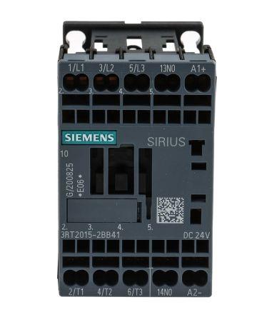 Siemens SIRIUS Innovation 3RT2 Contactor, 24 V dc Coil, 3 Pole, 7 A, 3 kW, 24 V Control, 4.8 A, 6.1 A Load, 3NO