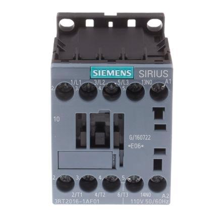 Siemens SIRIUS Innovation 3RT2 Contactor, 110 V ac Coil, 3 Pole, 9 A, 4 kW, 3NO