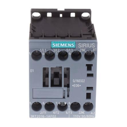 Siemens SIRIUS Innovation 3RT2 Contactor, 110 V ac Coil, 3 Pole, 9 A, 4 kW, 3NO