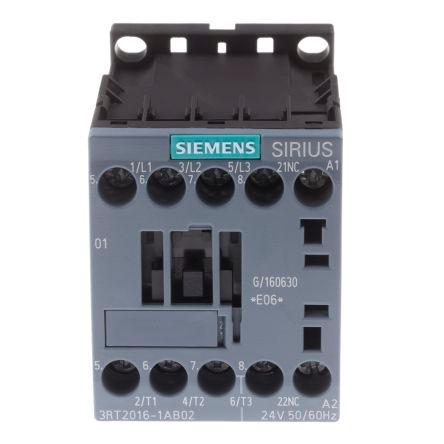 Siemens SIRIUS Innovation 3RT2 Contactor, 24 V ac Coil, 3 Pole, 9 A, 4 kW, 3NO