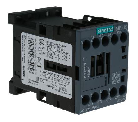 Siemens SIRIUS Innovation 3RT2 Contactor, 24 V dc Coil, 3 Pole, 9 A, 4 kW, 3NO