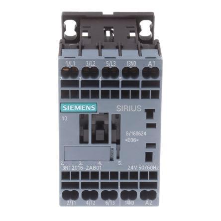 Siemens SIRIUS Innovation 3RT2 Contactor, 24 V ac Coil, 3 Pole, 9 A, 4 kW, 3NO