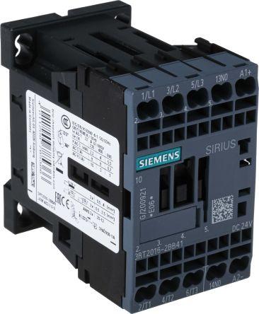 Siemens SIRIUS Innovation 3RT2 Contactor, 24 V dc Coil, 3 Pole, 9 A, 4 kW, 24 V Control, 7.6 A, 9 A Load, 3NO