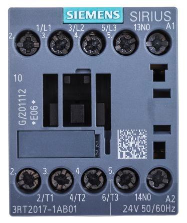 Siemens SIRIUS Innovation 3RT2 Contactor, 24 V ac Coil, 3 Pole, 12 A, 5.5 kW, 3NO