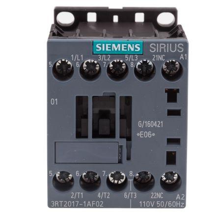 Siemens SIRIUS Innovation 3RT2 Contactor, 110 V ac Coil, 3 Pole, 12 A, 5.5 kW, 3NO