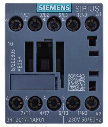 Siemens SIRIUS Innovation 3RT2 Contactor, 230 V ac Coil, 3 Pole, 12 A, 5.5 kW, 3NO