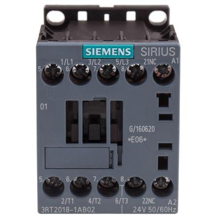 Siemens SIRIUS Innovation 3RT2 Contactor, 24 V ac Coil, 3 Pole, 16 A, 7.5 kW, 3NO