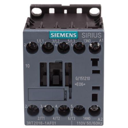 Siemens SIRIUS Innovation 3RT2 Contactor, 110 V ac Coil, 3 Pole, 16 A, 7.5 kW, 3NO