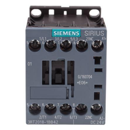 Siemens SIRIUS Innovation 3RT2 Contactor, 24 V dc Coil, 3 Pole, 16 A, 7.5 kW, 3NO