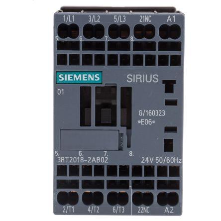 Siemens SIRIUS Innovation 3RT2 Contactor, 24 V ac Coil, 3 Pole, 16 A, 7.5 kW, 3NO