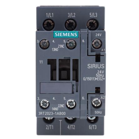 Siemens SIRIUS Innovation 3RT2 Contactor, 24 V ac Coil, 3 Pole, 9 A, 4 kW, 3NO