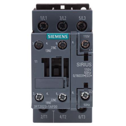 Siemens SIRIUS Innovation 3RT2 Contactor, 110 V ac Coil, 3 Pole, 9 A, 4 kW, 3NO