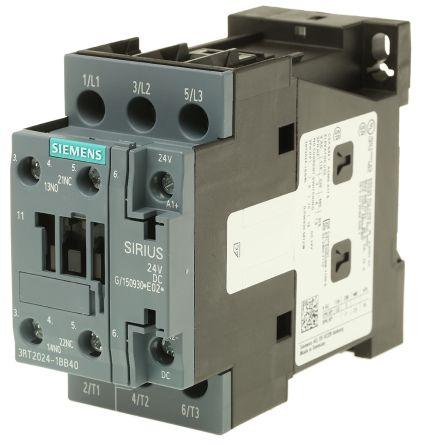 Siemens SIRIUS Innovation 3RT2 Contactor, 24 V dc Coil, 3 Pole, 12 A, 5.5 kW, 3NO